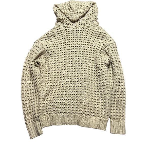 NWOT Zara Crochet Knit Hoodie Wool Blend Beige Size Medium - Picture 2 of 6